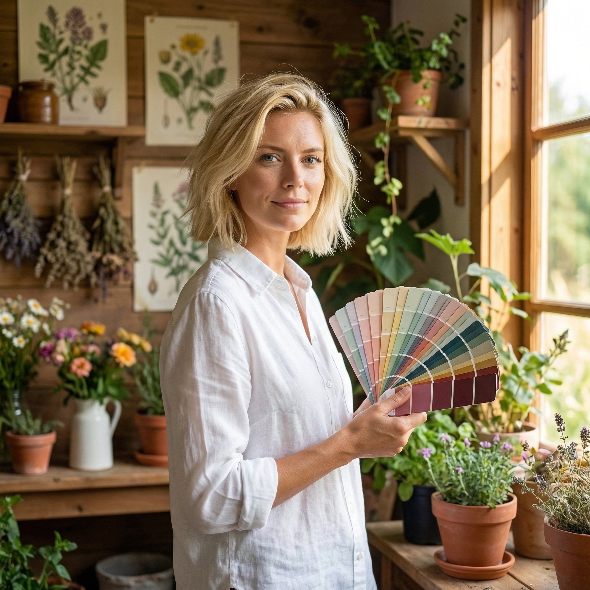 Vrouw met kleurenwaaier Copperant verf